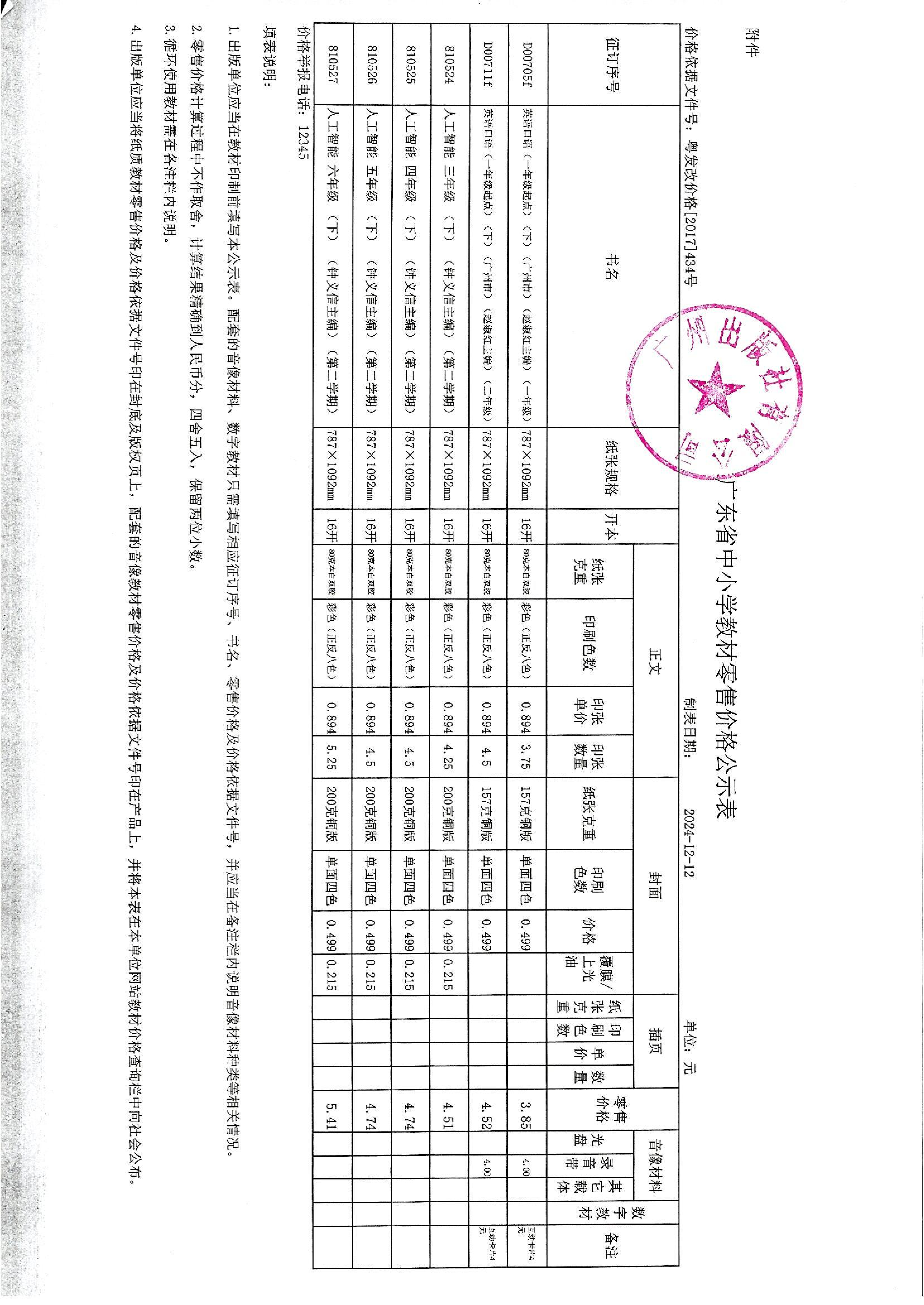 乐鱼官方端网站登录入口有限公司2025年春季教材零售价格公示